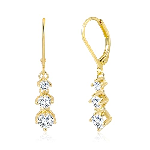 ALEXCRAFT Pendientes Colgantes Oro Zirconia, Pendientes Largos Cristal, Brillantes, Elegantes, Pendientes de Gancho de Plata 925, Colgantes de Diamantes, Compromiso, Boda, Regalo Joyería para Mujer