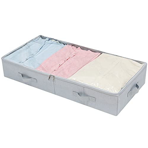 AMX Cestas de almacenamiento debajo de la cama con cubierta transparente, múltiples asas y cremallera bloqueable, utilizadas para debajo de la cama, banco, sofá, furgoneta, etc., gris claro Cover