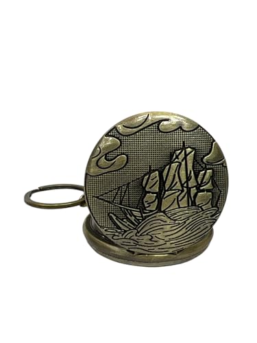 Image of AUGEN Premium Pocket Watch Metal Keychain Ship 2 Retro Vintage for Gifting With Key Ring Anti-Rust (Pack Of 1)