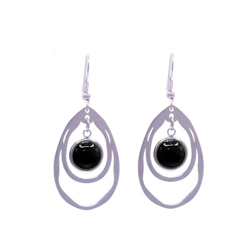 Pendientes Piedra Natural - Pendientes Mujer Colgantes con Forma de Gota - Acero Inoxidable Plata Piedras Semipreciosas Gema Amuleto de la Suerte(Obsidiana)