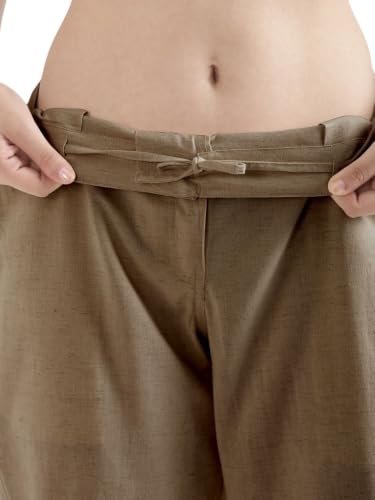 Image of SAADAA Women's Airy Linen Straight Pants | Regular Fit Trousers | Half Elasticated with Drawstrings & Buttons | 4 Pockets | Everyday & Office Wear