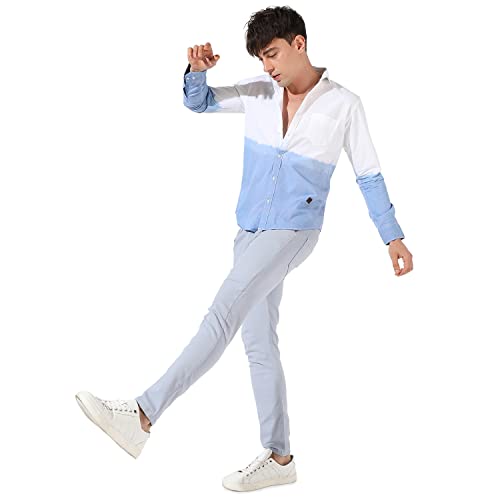 Image of CAHOOT Men's White Colourblocked Button Up Collared Shirt for Casual Wear | Shirt Crafted with Regular Sleeve, Comfort Fit & High-Performance for Everyday Wear