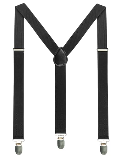 JEMYGINS Black Mens Suspender with 3 Strong Clips Adjustable Braces(2)