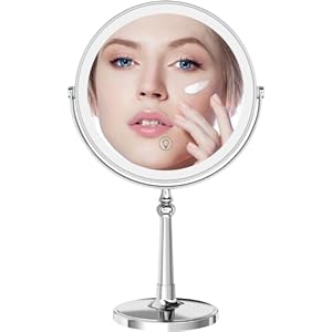 Lovecandy 9″ Large Make up Vanity Mirror with Lights Chrome Two Way Mirror 1x/10x Magnifying Mirror with Light and Stand 4000mAh Rechargeable Led Makeup Mirror for Desk Dresser Table