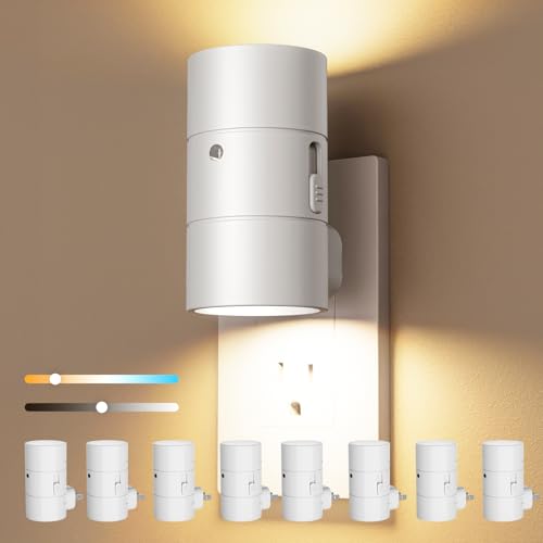 Image of VOLISUN Night Lights Plug into Wall, Dimmable LED Nightlight with Dusk to Dawn Light Sensor, 0-100LM Adjustable Brightness, 3 Color Temperatures, Compact Size, 8 Pack for Hallway, Bathroom White