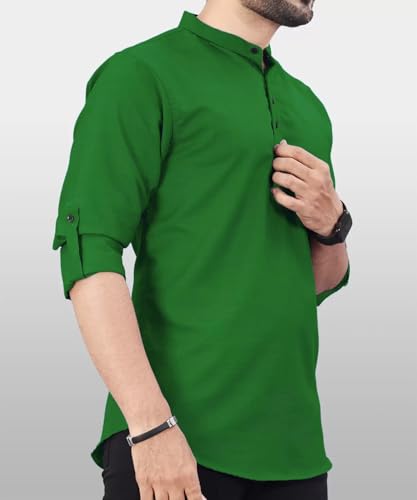 Image of DEEMOON Men's Regular Fit Solid Sprad Collar Casual Shirt with a Trendy Mandarin Collar Crafted from a Premium Cotton Blend