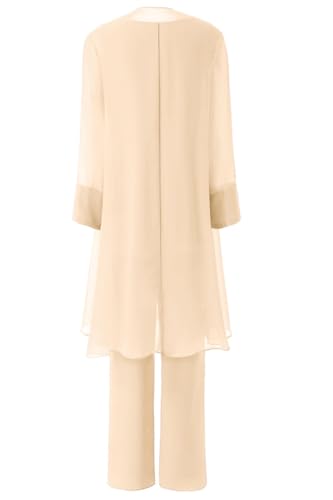 Women's Mother of The Bride Pant Suits 3 Pieces Chiffon Outfit Sets for Wedding Pant Suit with Jacket4