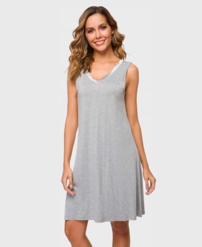 Image of GYS Cooling Bamboo Viscose Nightgowns for Women, Lightweight Sleeveless V Neck Sleep Shirt for Hot Sleepers, Soft Night dress