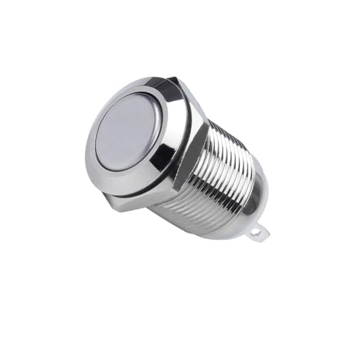 Momentary Pushbutton Switches 8PCS 3A 12V/24V/110V/250VAC 12MM Waterproof Metal Self-Repeating Power Start Switch Car Horn Key Modification Normally Open Contacts (Flat Head)