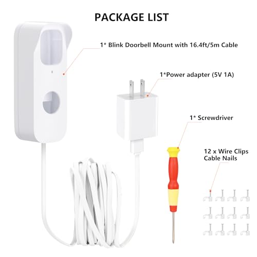 Power Cable with Adapter for Blink Video Doorbell (Replace Battery), Doorbell Transformer with 16.4ft/5m Weatherproof Cable, Charging Your Blink Video Doorbell -White…