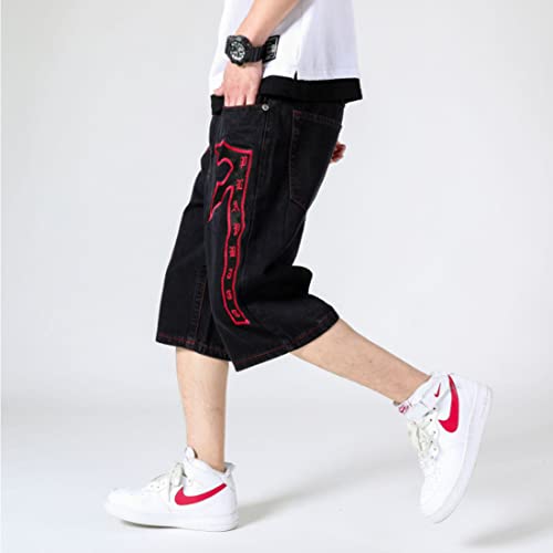 Hzcx Fashion Mens Plus Size Embroidered Long Denim Shorts Below Knee Capri Pants 2021030802-Gra-Us 32 Tag 34 #TOP3