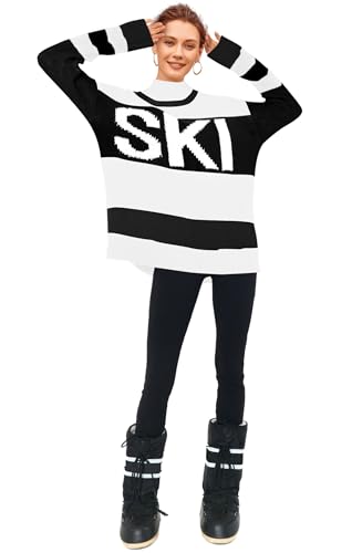 Image of Yousify Womens Sweaters Fall 2025 Oversized Color Block Ski Sweater Crewneck Winter Tops S-2XL