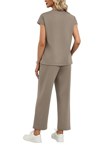 Image of Sampeel Two Piece Sets for Women Summer Vacation Outfits Cap Sleeve Tops Lounge Matching Sets Women Clothing