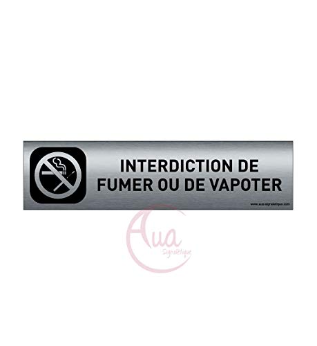 AUA SIGNALETIQUE - Plaque Aluminium brossé imprimé AluSign DARK - 200x50 mm - Double Face adhésif au dos (Ne pas fumer vapoter)