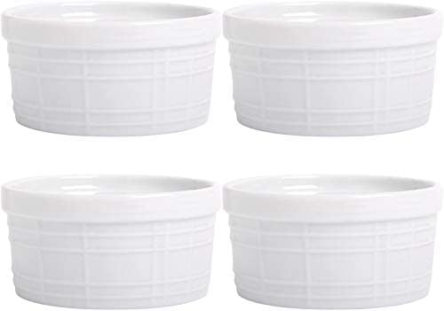 Palais Dinnerware Ramekins Collection Porcelain Soufle Dishes (8 Oz - Set of 4, White - Gridline Finish)