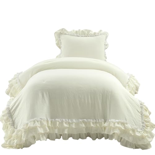 Lush Decor Ella Ruffle Lace Comforter, 2 Piece Set, Twin, Ivory - Cute Comforter - Twin Bedding Set - White Bedding - Coquette Decor - White Lace Trim - Ruffle Trim by Lush Decor - Image 7