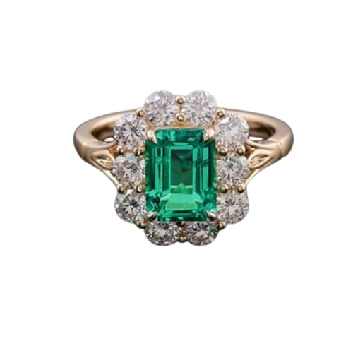Bague émeraude carrée femme en argent sterling 925 plaqué or et moissanite de 2 à 5 mm