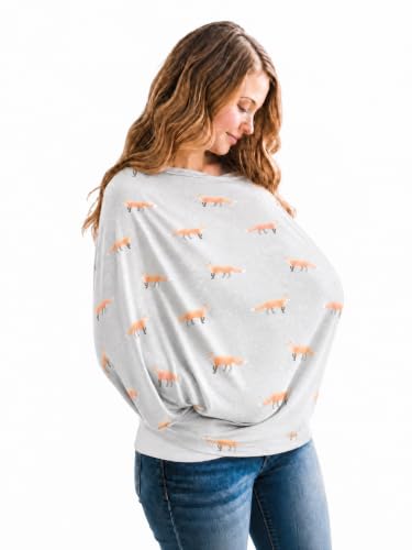 Image of Copper Pearl Nursing Cover for Breastfeeding - Multi-Use Baby Car Seat Cover, Stroller Cover & Breast Feeding Cover Up for Women, Stretchy Breathable High Quality Cover for Boy or Girl,Grey with Foxes