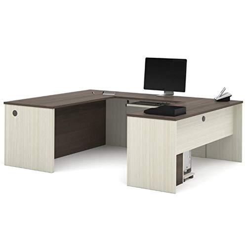 Pemberly Row U Shaped Computer Desk in White Chocolate and Antigua