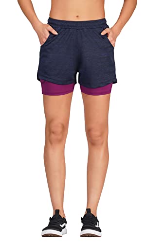 Image of GYMIFIC Womens Dual Layer Gym Shorts for Women | Quick Dry Running Sports Shorts with Compression Inner Layer & Side Pockets | Workout Activewear
