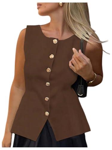 Image of GORGLITTER Women's Sleeveless Knit Sweater Vest Top Tredny Dressy Button Up Business Casual Cardigan Vest Going Out Top