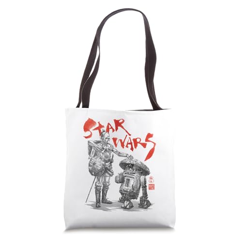 Sac tote bag Star Wars Visions C-3PO R2-D2 noir et blanc en toile