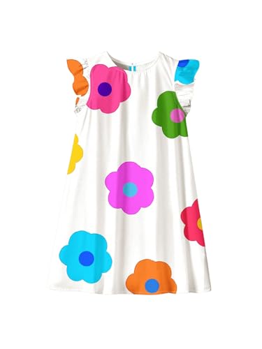 Floerns Girl's Floral Print Crew Neck Tunic Dress Ruffle Cap Sleeve Loose Short Dresses