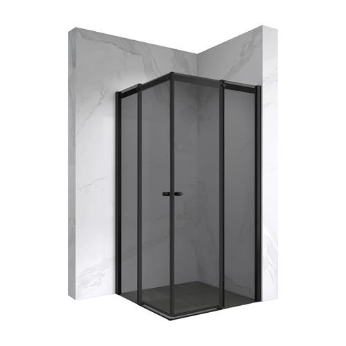 Moments Of Glass Mampara de Ducha Kaylee 80x100x195 cm con Puertas Correderas de Rodillos, Perfiles de Aluminio Negro y Cristal Grey (Oscurecido)