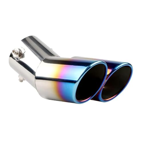 tpnidaii 車外用品 下向き式 マフラーカッター 2本出し 排気管 エキゾーストチップ マフラー パイプ テールパイプ径38-53mm適応 口径2.5インチ 斜めカット 外装 パーツ ドレスアップ カスタム ステンレス製 (ブルー)