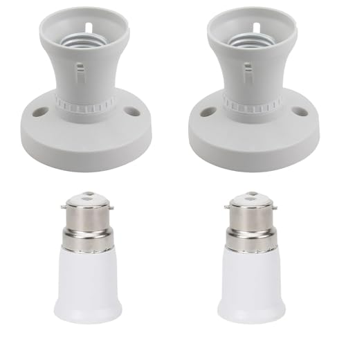 4-Pack E27 Lamp Holder, Light Bulb Adapter, Bayonet to Screw Bulb Adaptor for Ceiling Fan and Pendant Light, Screw Light Fitting with Bakelite and Plastic Housing