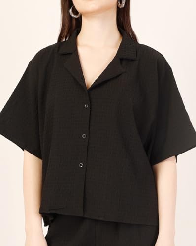 Image of Fashfun Women's Coord-Set (Solid Orange Crepe Collar Neck Shirt with Pant-Set of 2)