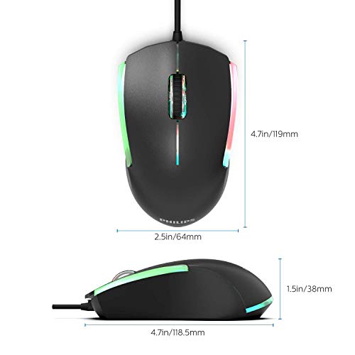 PHILIPS Mouse de computador com fio de 3 botões com RGB 