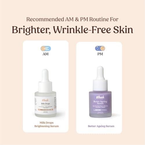 Image of Vilvah Store AM PM Face Serum Combo | Milk Drops Serum and Better Ageing Serum | Skin Brightening, Even Skin Tone, Anti-Ageing, Wrinkle Repair | Rice Milk Extract and Blue Pea Flower | 20ml + 20ml