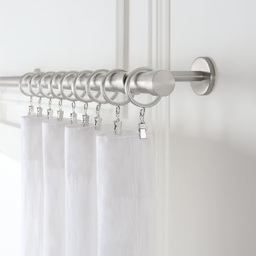 Mode Cambria® Designer Series - Premium Easy Glide 18 Count Curtain Rings - Metal With Smooth, Quiet Nylon Inserts With Clips - 2 Inch Diameter (1-5/8 Inch Inside Diameter) - Brushed Nickel Finish thumb #1