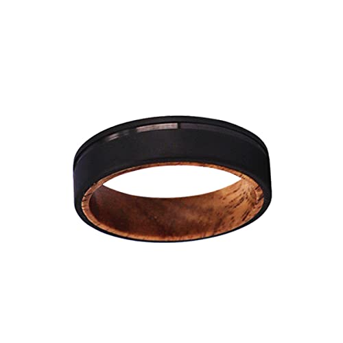 6mm Whiskey Barrel Rings Unique Mens Wedding Band Tungsten Wood Ring - Bourbon Barrel Wedding Ring