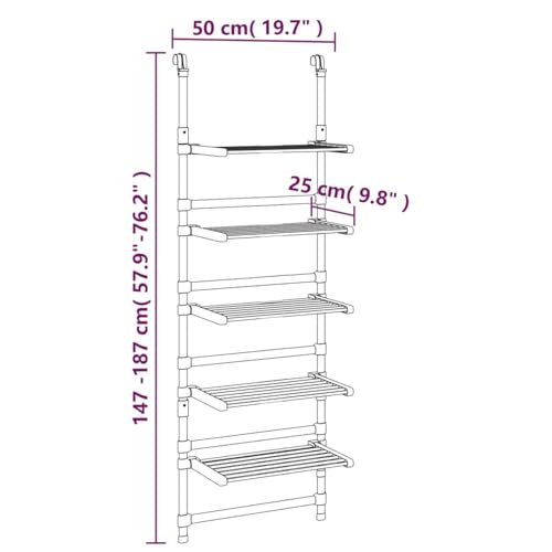 Gecheer 5 Tier Aluminium Adjustable Height Folding Laundry Drying Rack - Silver Model344384 - Image 8