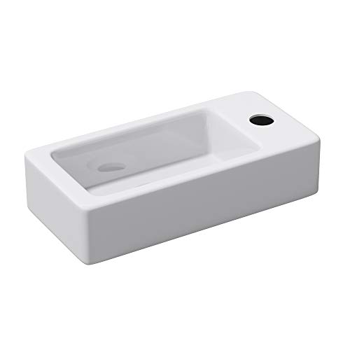 doporro Lavabo Vasque à Suspendre à Monter au Mur de Salle de Bains Petit Lave-Mains pour WC en Céramique Design Bruxelles3053L 37,5x18x8,8cm
