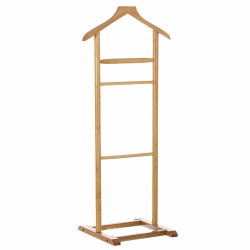 LOLAhome Galán de noche para dormitorio | Perchero de pie de madera de álamo y abedul para ropa de 107 cm con percha y 3 barras de colgar (Beige)