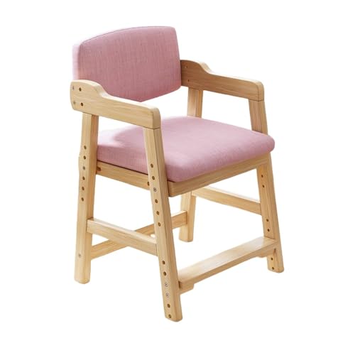 SIzlaho子供用デスクチェア、フットレスト位置 6 段階、背もたれ位置 2 段階、シンプル、組み立て簡単、スタイリッシュ、木製、子供用チェア、お子様の成長に合わせて高さ調節可能 (ピンク,【リネン】)