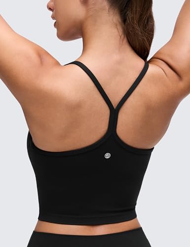 Image of CRZ YOGA Butterluxe Y Back Crop Tank Tops | Light Support, Removable Pads, Yoga, Extremely Soft, Scoop Neck, Spaghetti Straps, Longline Sports Bras for Women