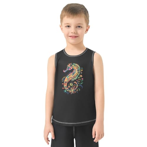 Boys Tank Top Shirts Ethnic Seahorse Mandala Flower Sleeveless T-Shirts Crew Neck for Kids Clothing Children2