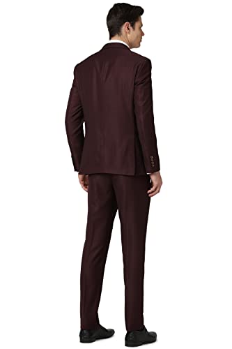 Image of Peter England Polyester Blend Men Brown Three Piece Suit Business Vest