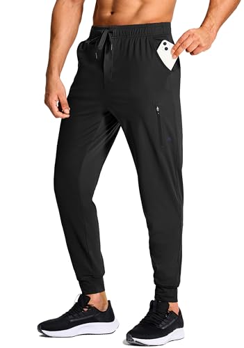 Men's Athletic Joggers Stretch Sweatpants with Zipper Pockets Running Workout Gym Track Golf Pants for Men