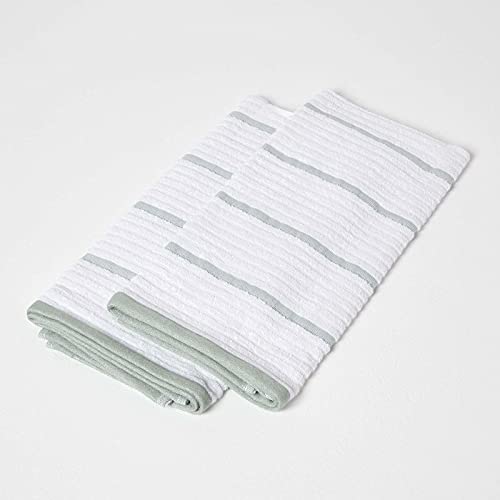 Image of HOMESCAPES Sage Green Tea Towels 100% Cotton Set of 2 Super Absorbent Lint Free Kitchen Towels, 50 x 70 cm