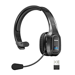 TECKNET Trucker Bluetooth Headset with Microphone Noise Canceling Wireless On Ear Headphones, Hands Free Wireless Headset for Cell Phone Computer Office Home Call Center Skype (Black)