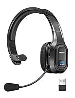 TECKNET Trucker Bluetooth Headset with Microphone Noise Canceling Wireless On Ear Headphones, Hands Free Wireless Headset for Cell Phone Computer Office Home Call Center Skype (Black)