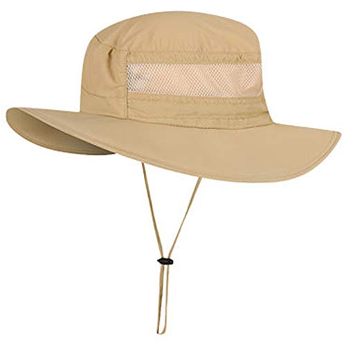Boboder Sombrero de Sol de ala Ancha al Aire Libre Sombrero de Pesca con Protección UV Sombrero de Boonie Impermeable y Transpirable para Hombres y Mujeres (Caqui)
