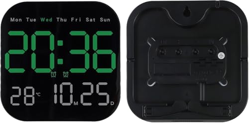 Image of 15-Inch Digital Wall Clock with Large LED Display - Remote Control, Auto-Dimming, Night Light, Date, Day, Temperature, DST Function - Ideal for Living Room, Bedroom (Square 9 inch Green)