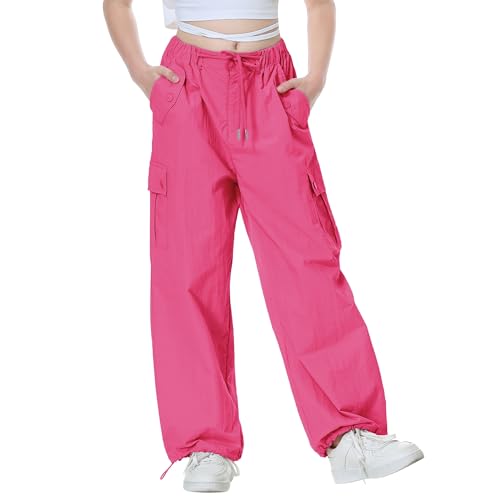 Image of Rolanko Parachute Pants for Girls Y2K Cargo Trousers with Pockets Harajuku Jogger Pants Kids 4-14 Years