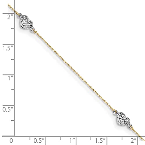 14K Two Tone Gold Heart 9 Inch Plus 1 Anklet Love Puffed Fine Jewelry For Women Gifts For Her #TOP4